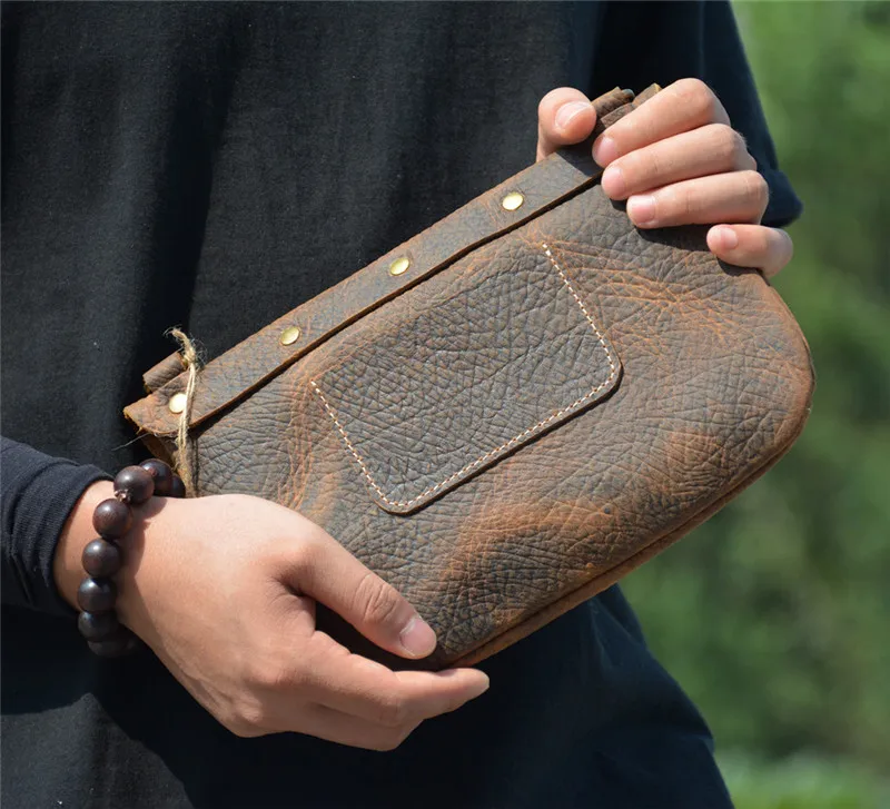 Retro fashion Crazy Horse cowhide man Brown hand hold package outside casual Top cowhide organizer work shoulder crossbody bag