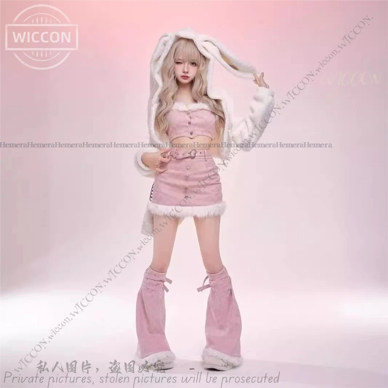 Женский костюм в виде кролика Спайс Y2K розовый милого женское плюшевое пальто на