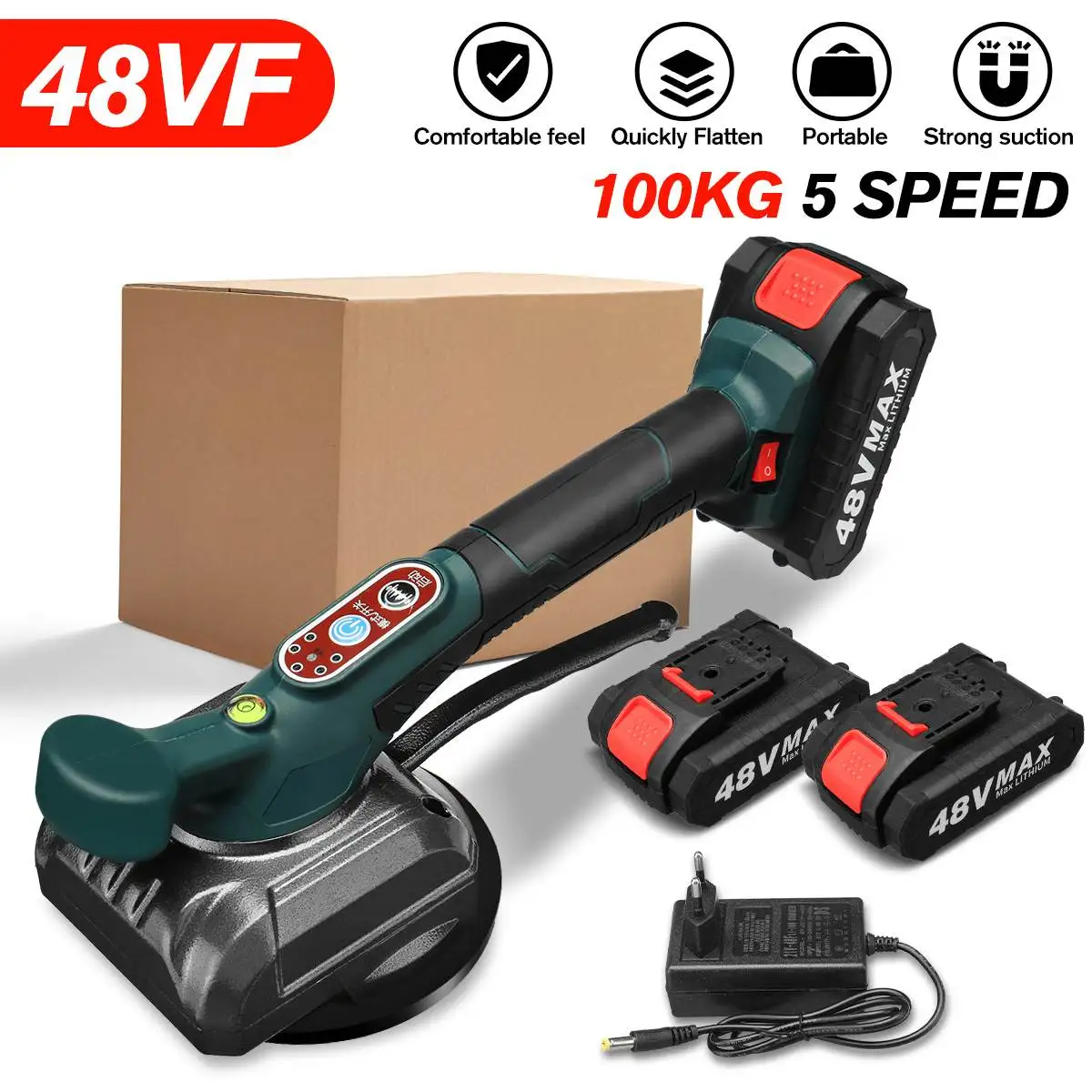 48V 5 Gear Adjustable Tiling Tile Machine Tile Vibrator Suction Cup Automatic Floor Vibrator Leveling Tool 2 Lithium-ion Battery