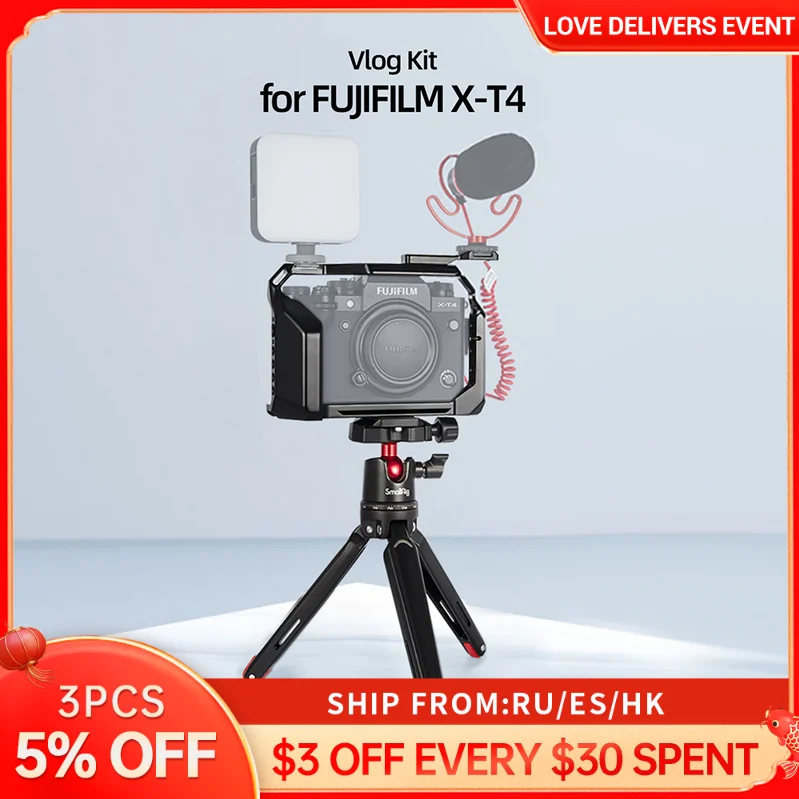 

SmallRig Vlog Camera Cage Kit for FUJIFILM X-T4 Camera Full Cage With Tripod Mount Cold Shoe Extension DIY Options KGW116