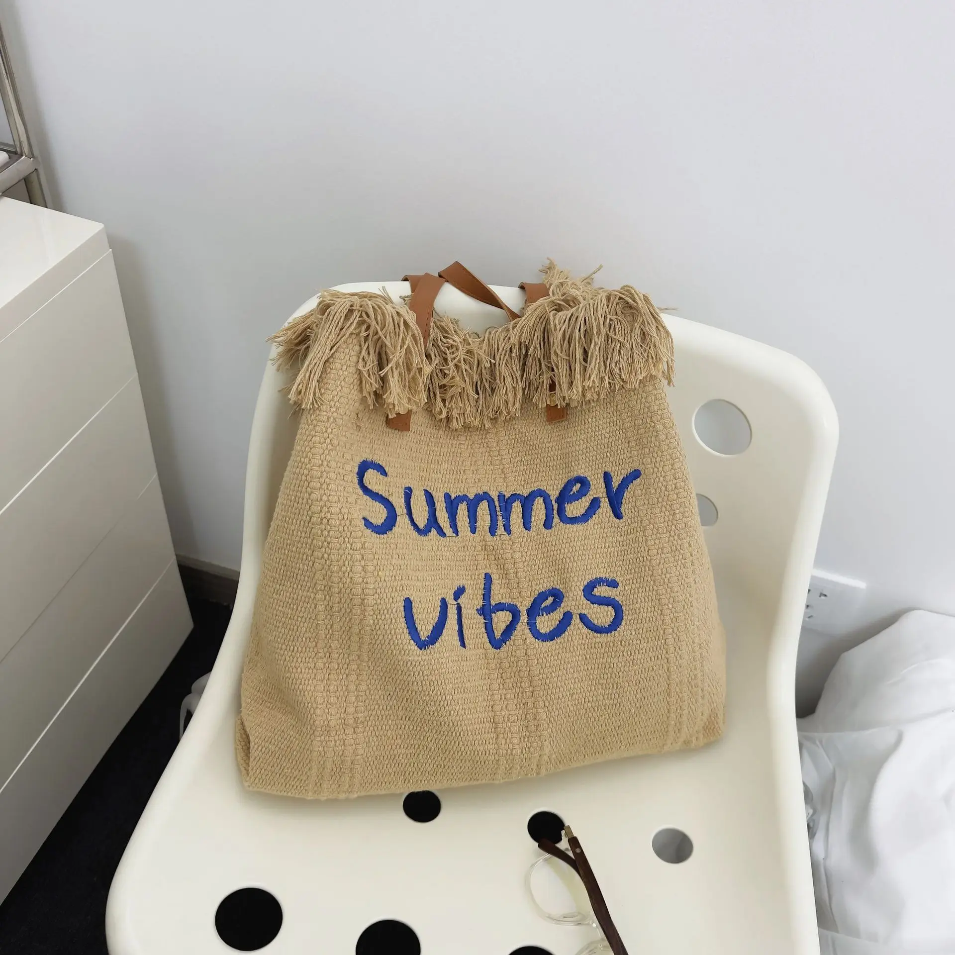 

Женская Холщовая Сумка-тоут на одно плечо, с кисточками