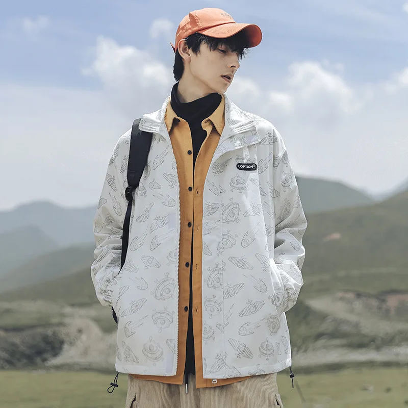 

Menswear Fall/Winter 2022 new stand-up collar windproof jacket men's trendy space element full of Inca cotton jacket Q