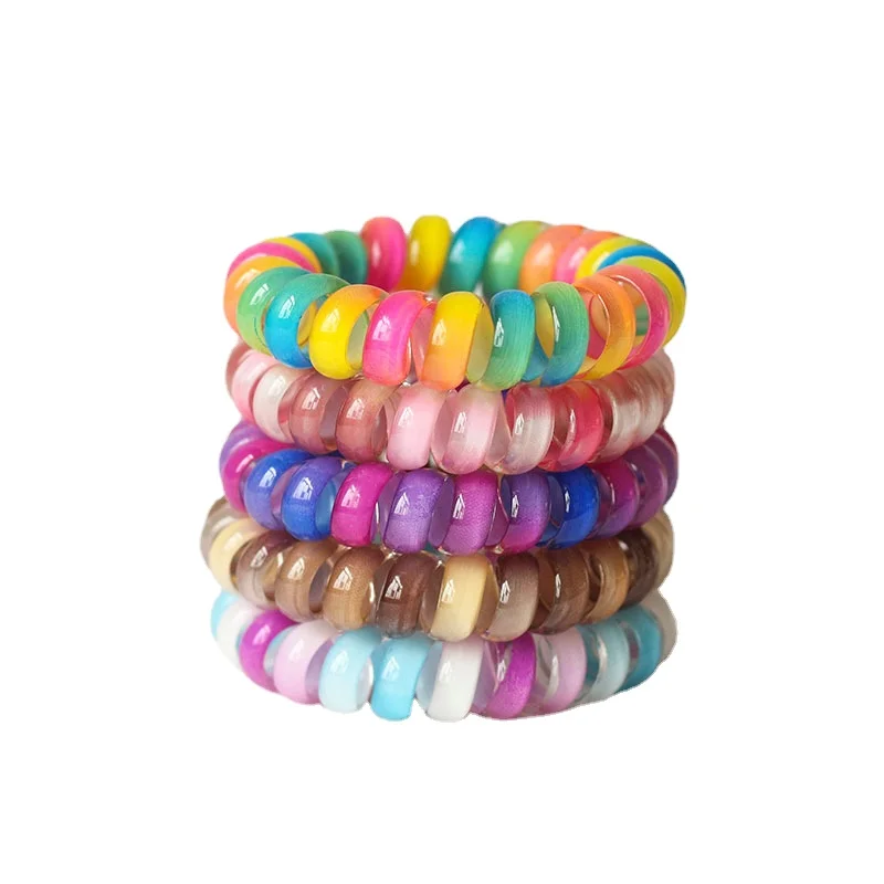 

5pcs Women Colorful Elastic Plastic Rubber Telephone Cord Wire Hair Ties Coil Scrunchies Hair Ring Band Accessories ACC428