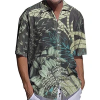 fashion men shirts oversized casual shirt leaf print half sleeve tops mens clothes hawaiian breathable cardigan blouses high end