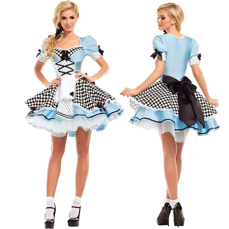 

Alice in Wonderland Costume Adults Women Fantasias Poker Maid Sweet Lolita Cosplay Halloween Carnival Party Fancy Dress Up Blue