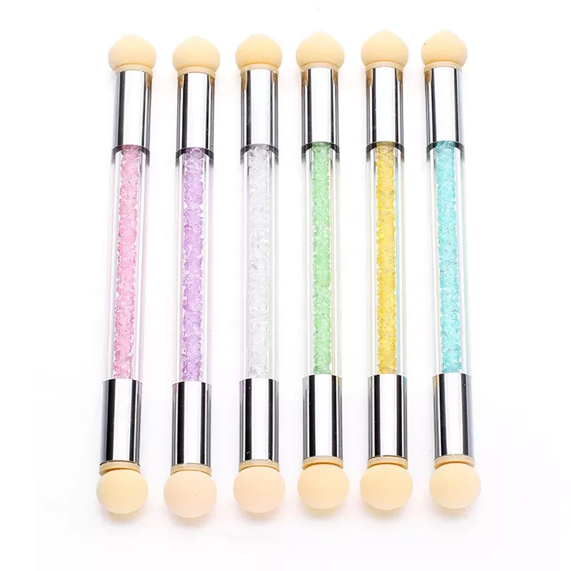 

1 Pcs Double-ended Gradient Shading Pen Acrylic Rhinestone Handle Sponge Head Nail Art Brush For Nails Manicure Painting Tool