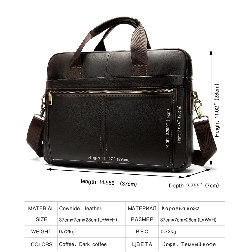 WESTAL Men's Briefcases Messenger Bag Men's Genuine Leather 14'' Laptop Bag Man Leather Office Business Bags for Document 8572