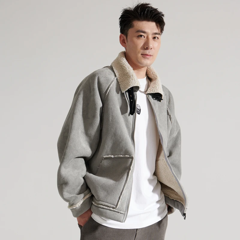 Winter Fashion Lamb Plush Coat Men's Fur Jacket Loose Korean Style Fashion Brand Leather Jacket Motorcycle Clothing