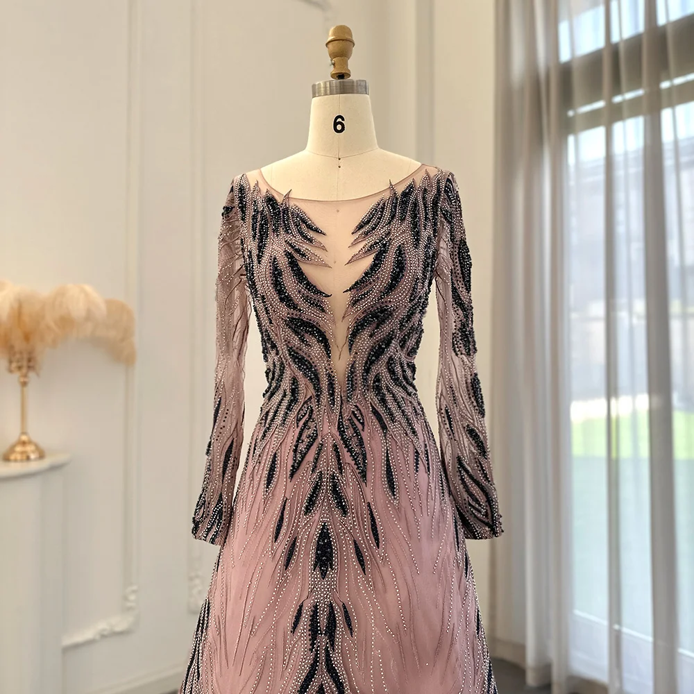 Jancember Beading Floral Tulle Evening Costume 2023 Luxury Long Sleeve Formal Prom Dresses For Wedding Party Gown SCZ064