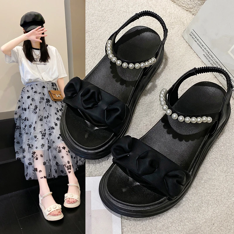 

Design Open Toe Women Sandals Summer Fashion Narrow Band beaded Platform Wedges Heel Ladies Ankle Strap Gladiator Sandalias