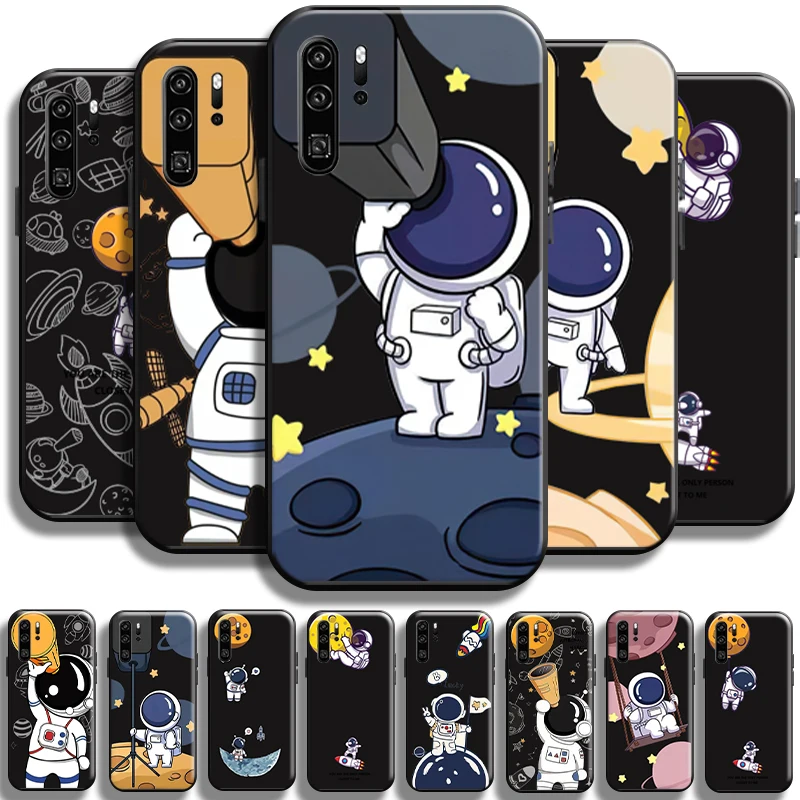 

Astronaut Telescope For Huawei P30 P30 Lite P30 Pro Phone Case Back Cover Cases Black Coque Liquid Silicon Carcasa Shockproof