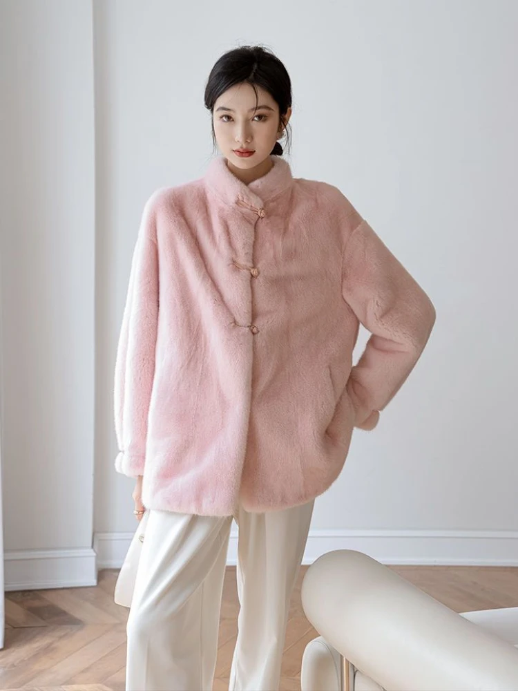 

Меховые куртки для женщин с воротником-стойкой, модные зимние куртки на трех пуговицах, модель 2023 года, Женский однотонный облегающий кардиган в стиле High Street, длинное меховое пальто