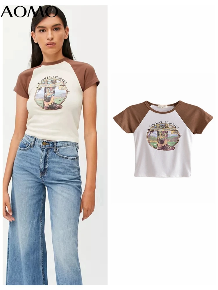 

Женская хлопковая футболка с коротким рукавом, круглым вырезом и принтом