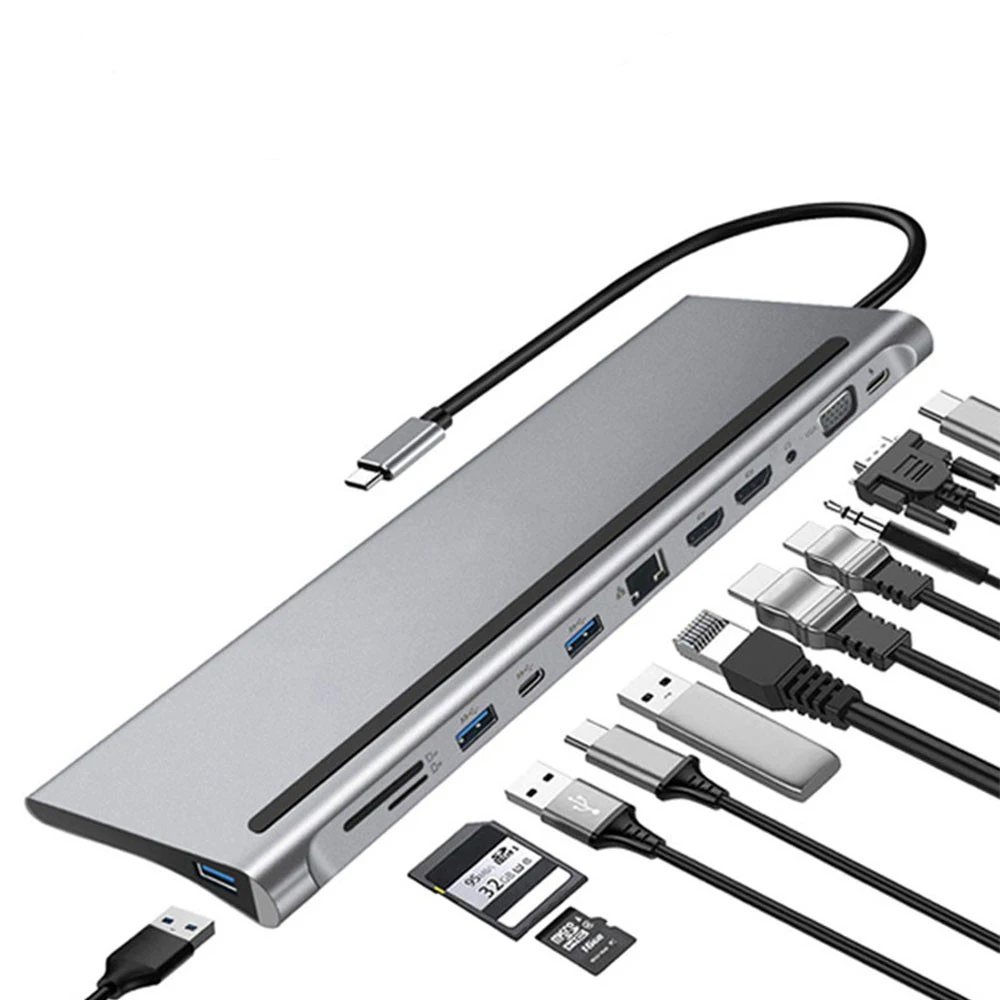 

USB-концентратор 12 в 1, с USB 3,1 на HDMI, 4K, VGA, RJ45