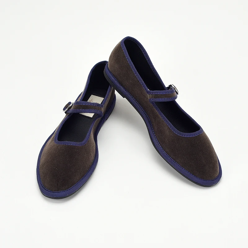 Босоножки женские бархатные с круглым носком винтажные балетки бордового