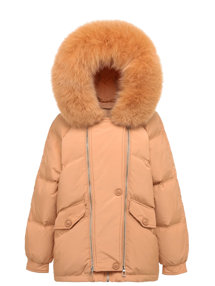

New Women Fashion Fox Fur Collar Down Jacket Casual Style Autumn Winter Coats And Parkas Female Outwear