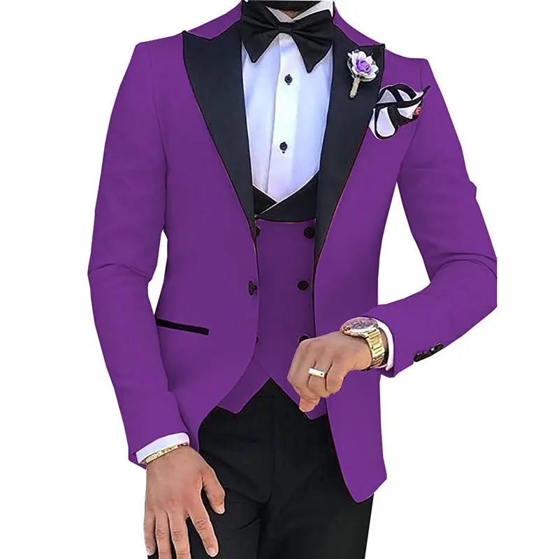 

2023 Pink Large Size (suit + Vest + Trousers) Fashion Business Casual Suit Three-piece Groom and Groomsman Wedding Banquet Suit