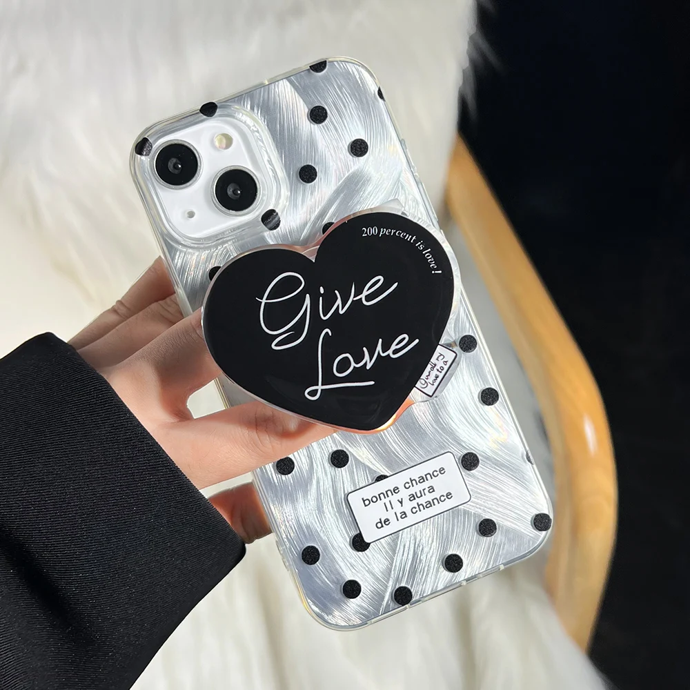 3D Love Heart Feather With Holder Soft Case For iPhone 16 15 11 14 12 13 Pro Max Plus iPhone11 11Pro Shockproof Cover