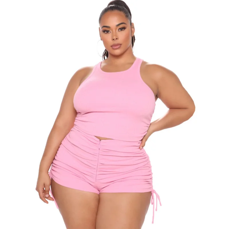 Plus Size 2 Piece Shorts Sets Fashion o Neck Sleeveless Crop Tank Top Set 4xl Workout Shorts Suits 5xl Set Fit 3xl 4xl 5xl 6xl