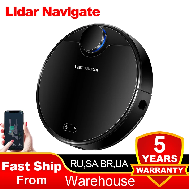 

Liectroux ZK901 лидарный робот пылесос, лазерная навигация и картирование,6500Pa всасывания, голоса и WiFi App Контроль,Запретные зоны,выборочная уборка ...