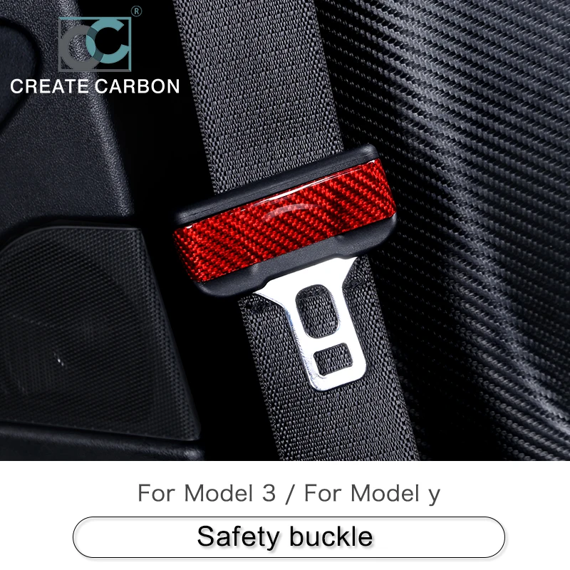2Pcs Real Carbon Fiber Creative Patch For Safety Belt Buckle Sticker For Tesla Model 3 Interior Accessories Tuning Model Y