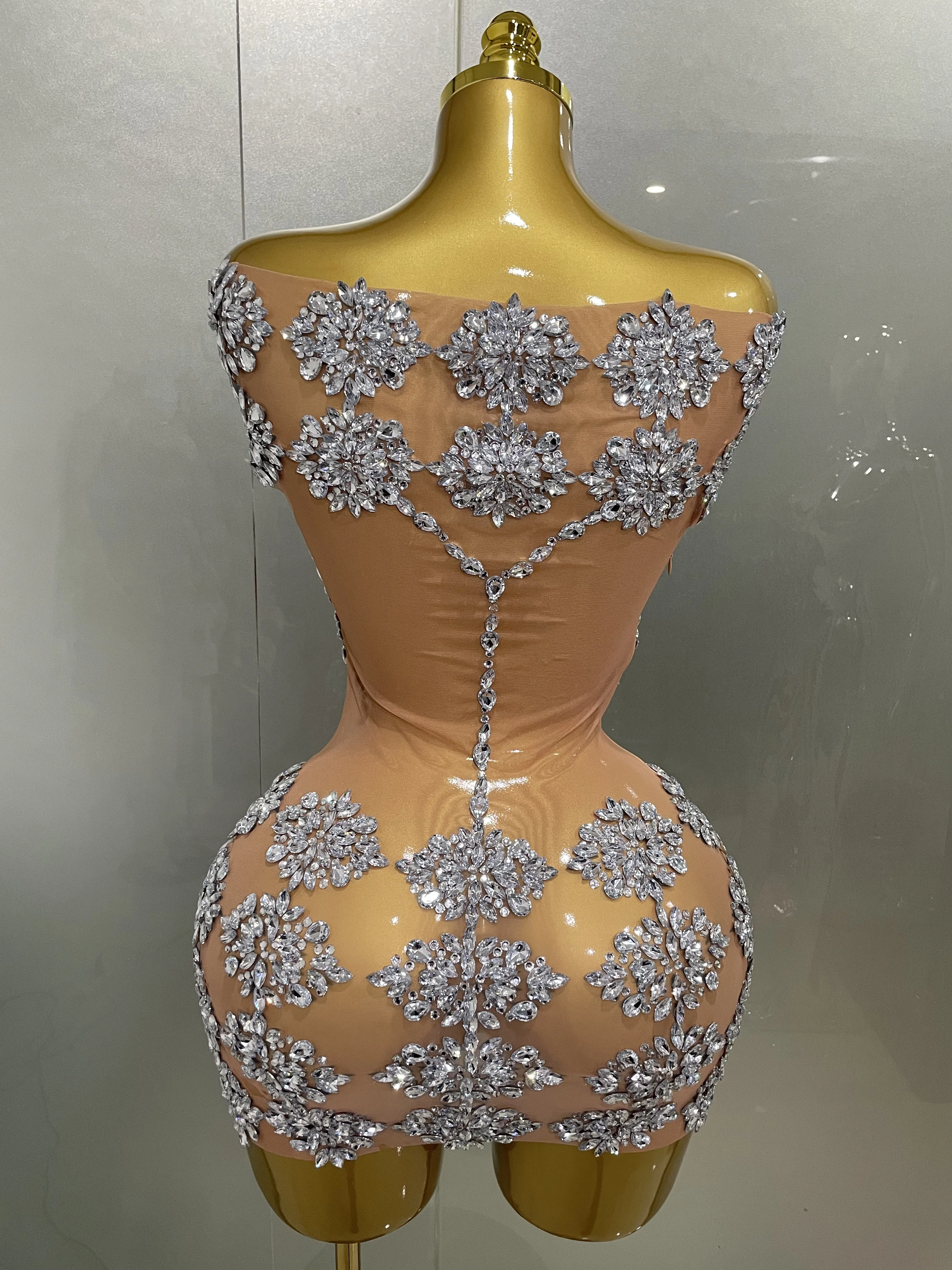 Роскошное блестящее сетчатое мини-платье со стразами 2025 женский сексуальный