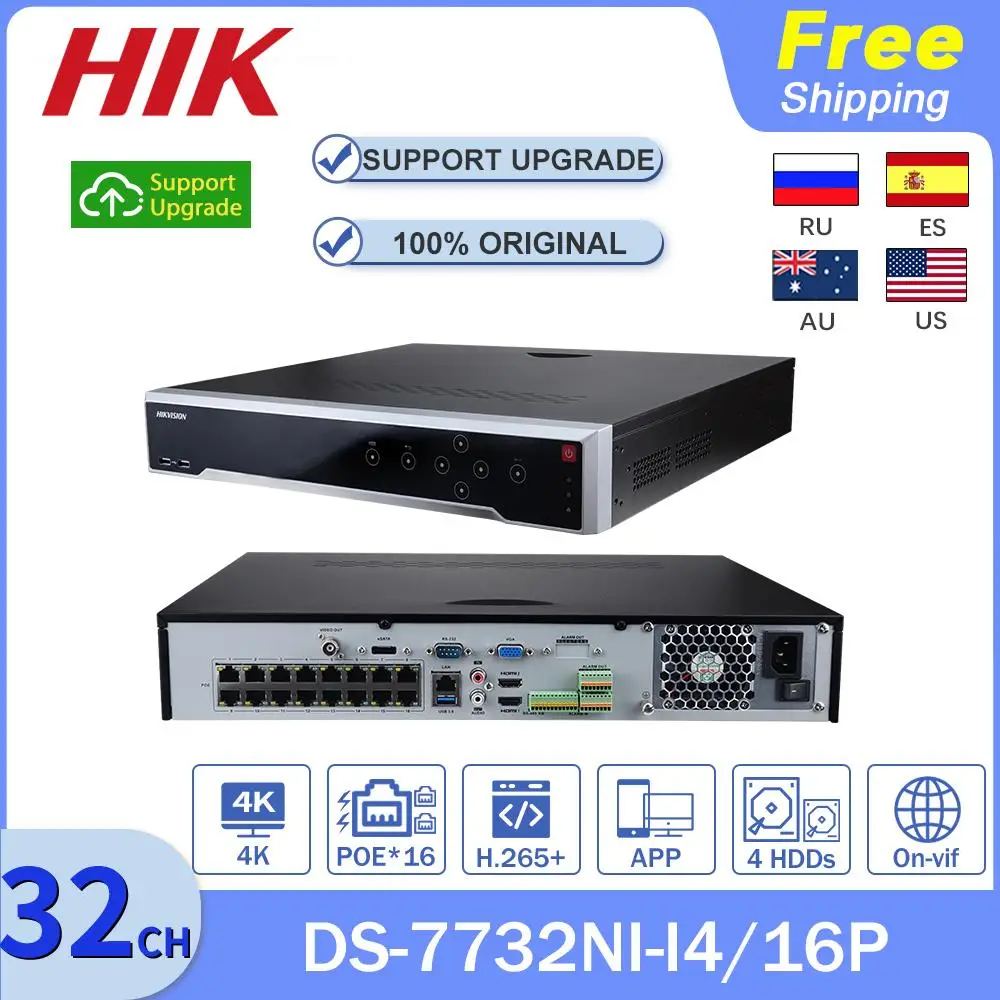 

HIK Original 4K 12MP NVR 32 Channel DS-7732NI-I4/16P 16POE H.265+ Two-Way Audio 4HDD Alarm Network Video Recorder Security Ispy