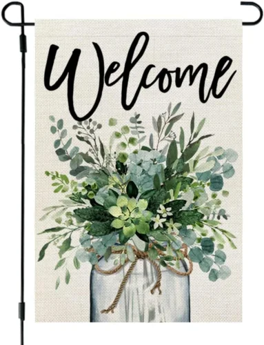 Садовый флаг Spring Eucalyptus Mason Jar 12X18 дюймов двухсторонний для наружной сварки