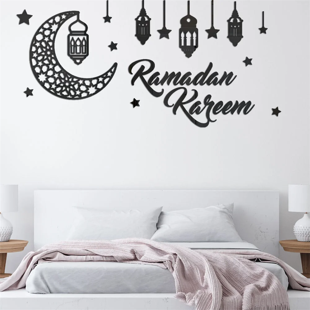 

Наклейки на стену Eid Mubarak, Рамадан, акриловая Наклейка на окно, звезда/луна, яркое украшение для мусульманвечерние, Ид Аль адх