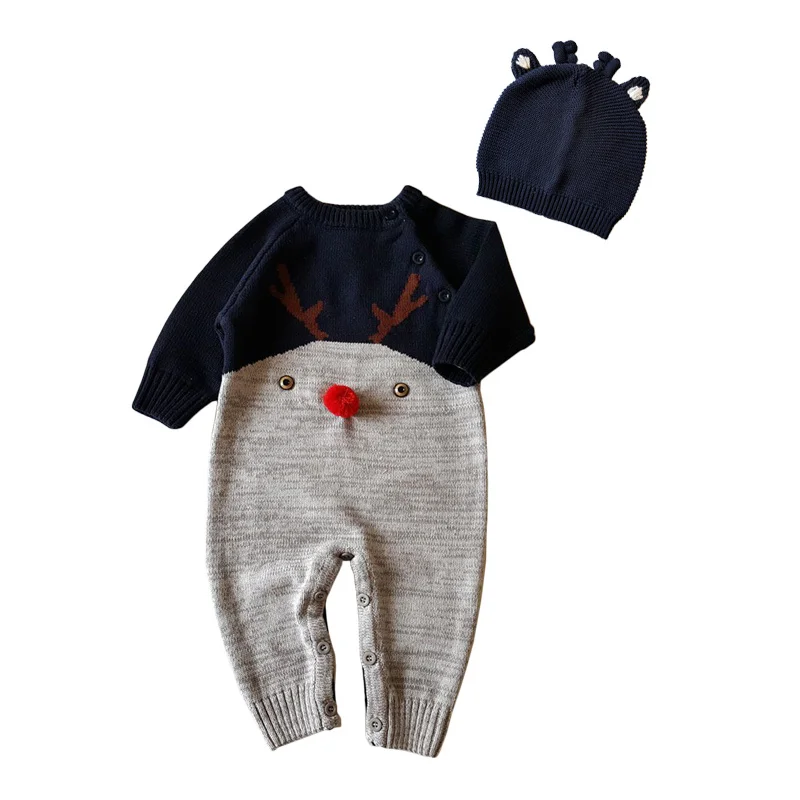 

Cotton Thread Baby Rompers Christmas Baby 2pcs Clothes Set Deer Shaped Jumpsuits+Cap Suits Autumn Clothes Boys Girl Outerwear