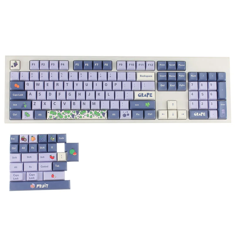 

126 клавиш/набор, колпачки для клавиш в виде винограда, колпачки для клавиш с краской PBT, колпачки для клавиш с профилем XDA для клавиш Keychron Q1 Q2 K2 ...