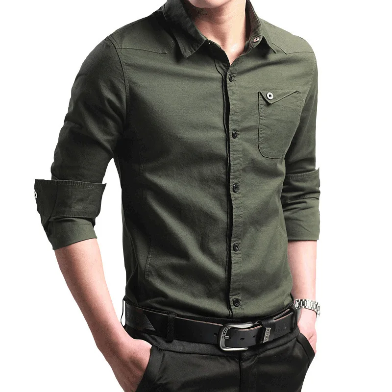 

Summer Pure Color Cotton Shirt Youth Leisure Korean Long Sleeve Shirts for Men Camisas Para Hombre