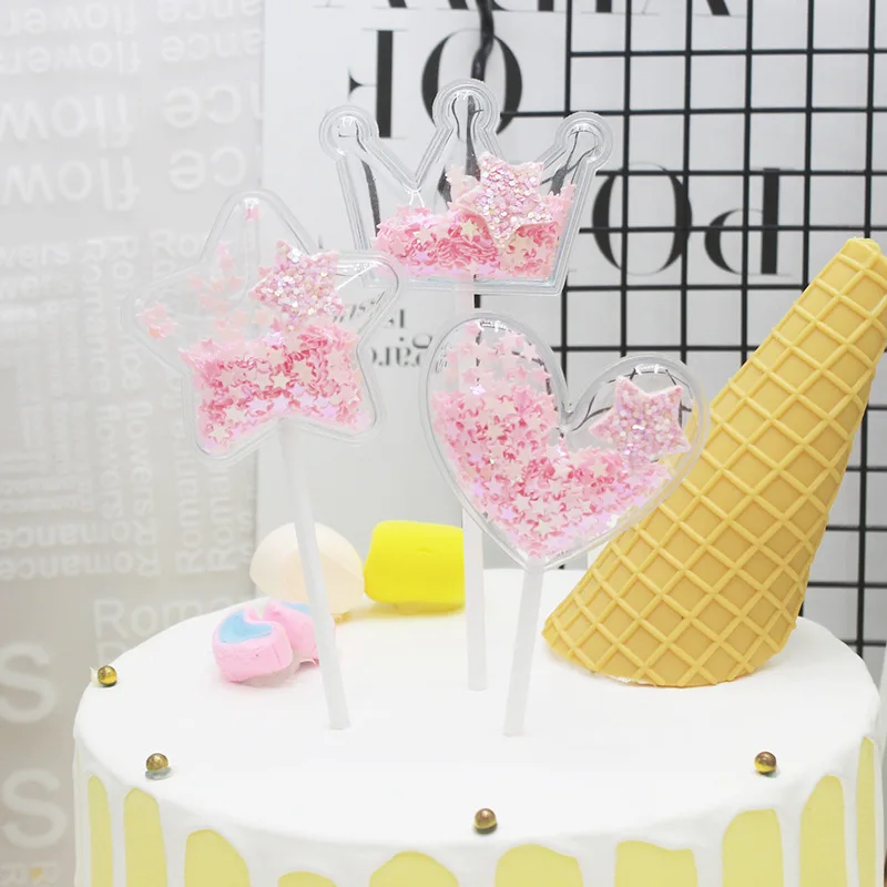 Прозрачный сверкающий топпер для пирога розовая синяя Корона звезда сердце