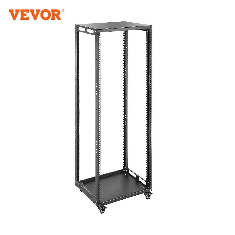 

VEVOR 4 Post Open Frame Server Rack 25 U Design Cold-Rolled Steel Warehouse Shelf With 4 Casters for Microdata Center Office Use
