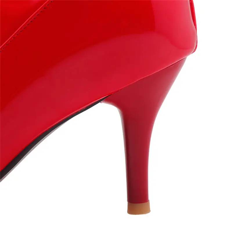 Winter Autumn Women Knee High Boots 8cm Thin Spike Heels Red Patent Leather Sexy Party Club Pointed Toe Zipper Riding Long Boots