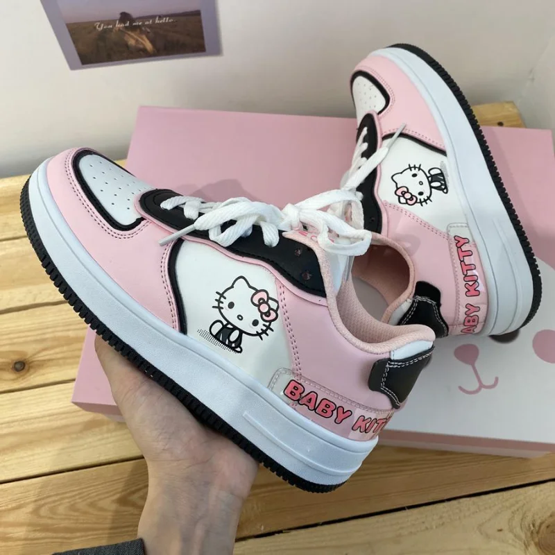 

New Sanrios HelloKittys anime peripheral Japanese cute pink sneakers flat bottom skateboard small white shoes students female