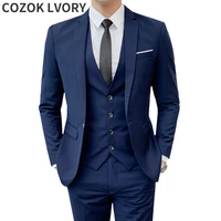 2022 business mens groomsmen suit groom wedding banquet solid color slim fashion trend suit jacket vest pants 3 piece set