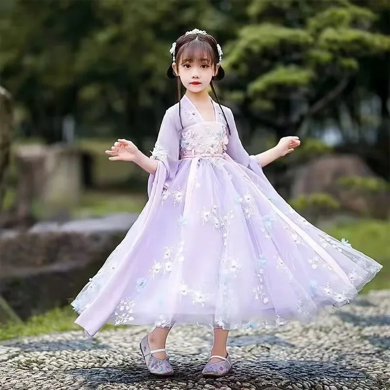 Стильное летнее платье Hanfu для девочек новый дизайн 2024 детское принцессы