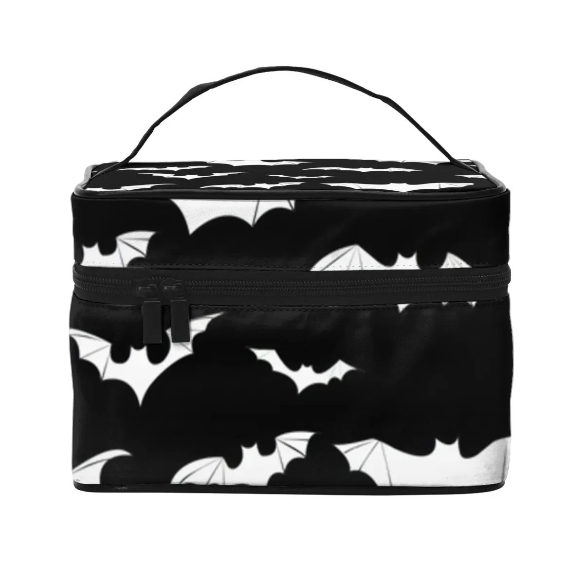 

White Bat Cosmetic Bags Flying Bats Art Women Storage Organizers with Handle Large Capacity Restroom Makeup Pouch
