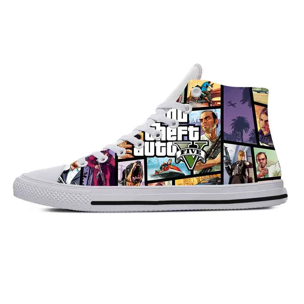 Аниме мультфильм Grand Theft Auto GTA V 5 забавные повседневные тканевые туфли высокие