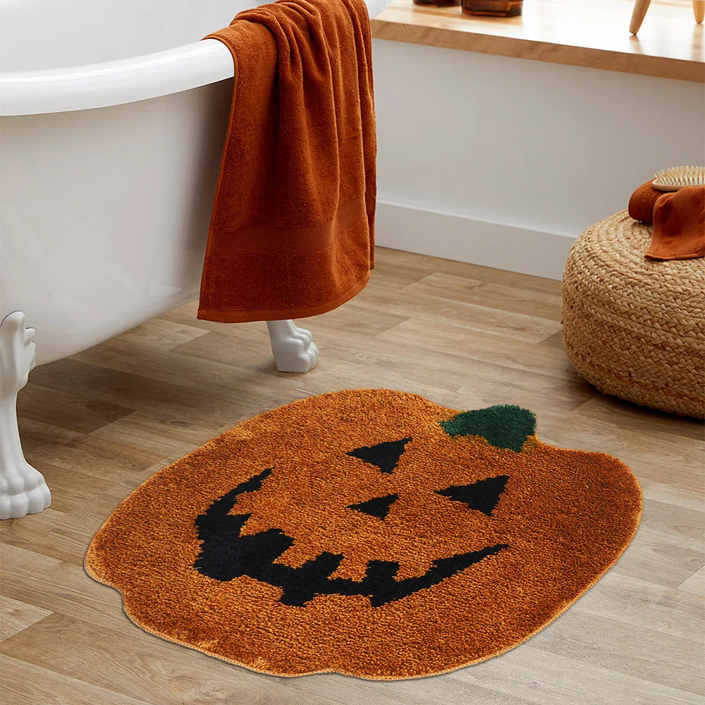 

2023 Halloween Pumpkin Black Spider Floor Mat Irregular Shaped Decoration Home Carpet Bathroom Anti Slip Mat Washable Carpet