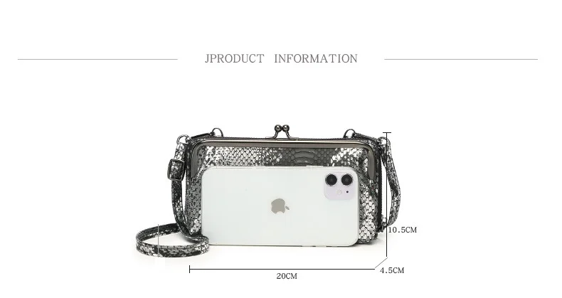 Блестящая змеиная женская сумка через плечо Kiss Lock женский кошелек для мобильного