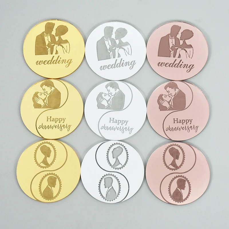 

10Pcs Wedding Cake Topper Acrylic Bride & Groom Circle Cupcake Toppers For Mariage Anniversary Wedding Party Baking Decoration