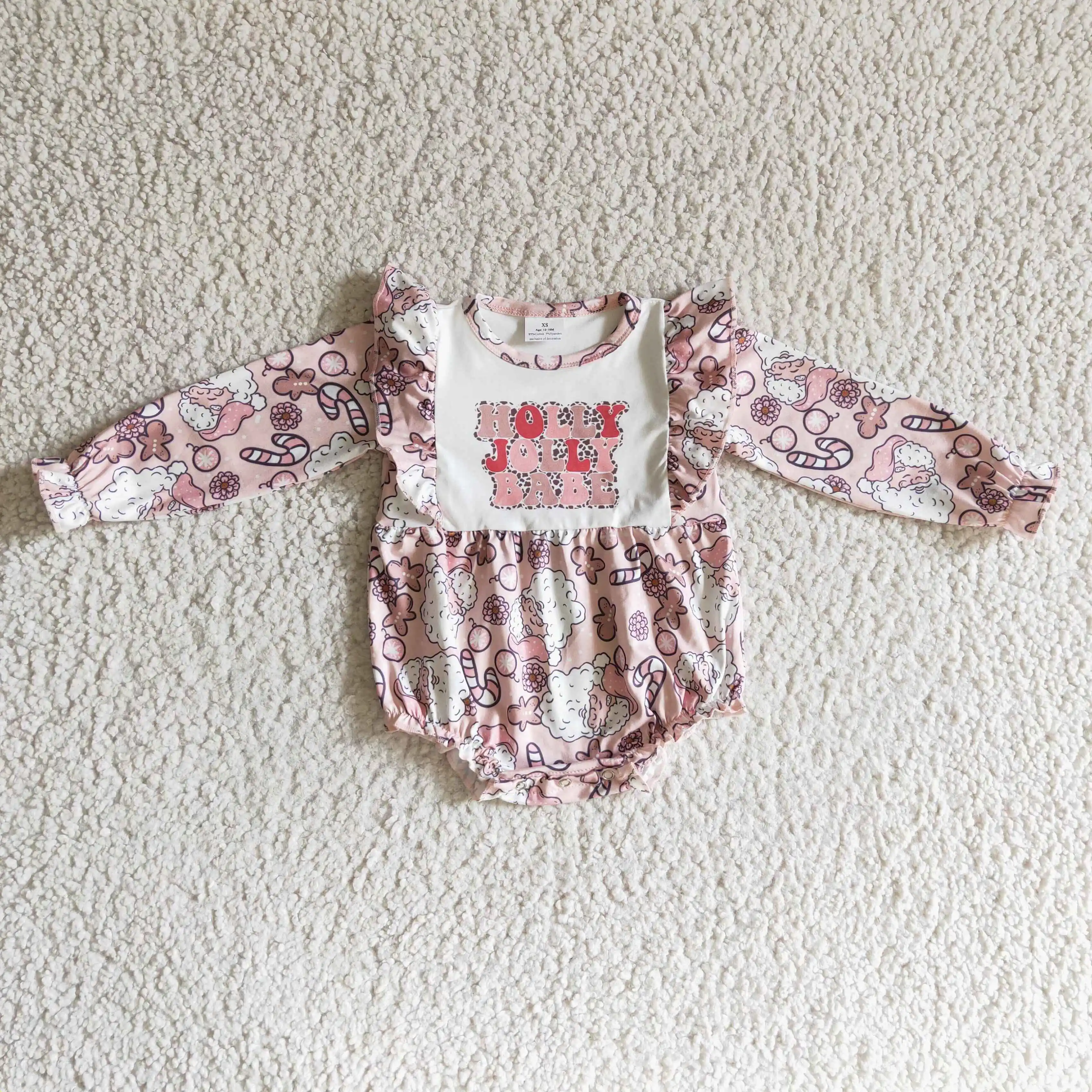 

100% cotton christmas pink ruffles letter new long sleeve romper newborn children clothes autumn winter jumpsuit girl romper