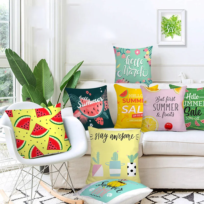 

INS Cushion Cover Fruit Print Pillowcase Pillowcase Home Textile Waist Pillowcase Fresh Sweet Printed Comfortable
