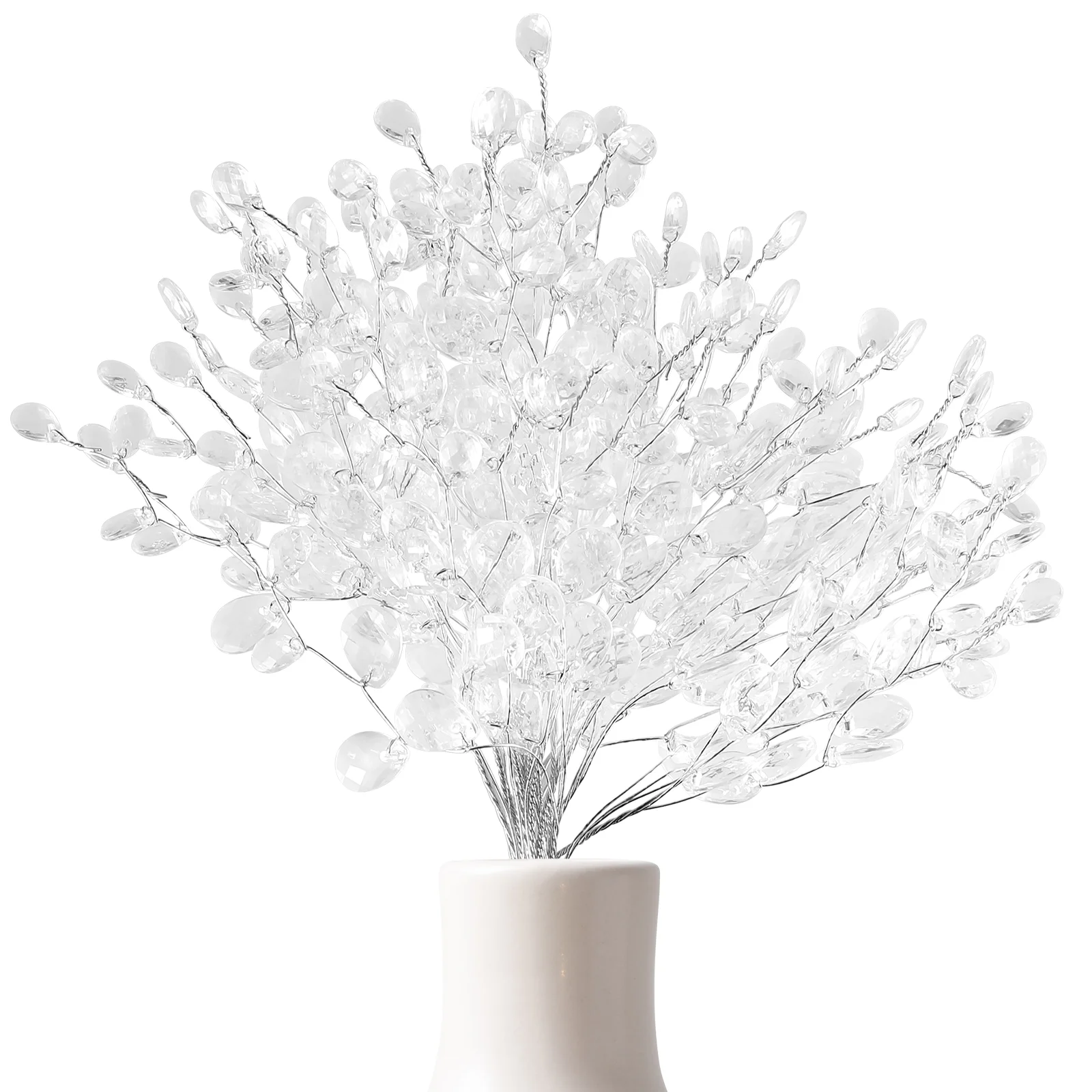 

50 Stems Plastic Vases Flowers Acrylic Bead Drops Artificial Bouquets White Branches Crafts Beads Bride Tree Picks