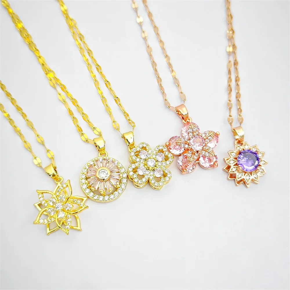 

Cute Lucky Four Leaf Clover Shape Spinning Necklace Anti Stress Anxiety Pendant Necklace For Women Rotatable Gifts Jewelry