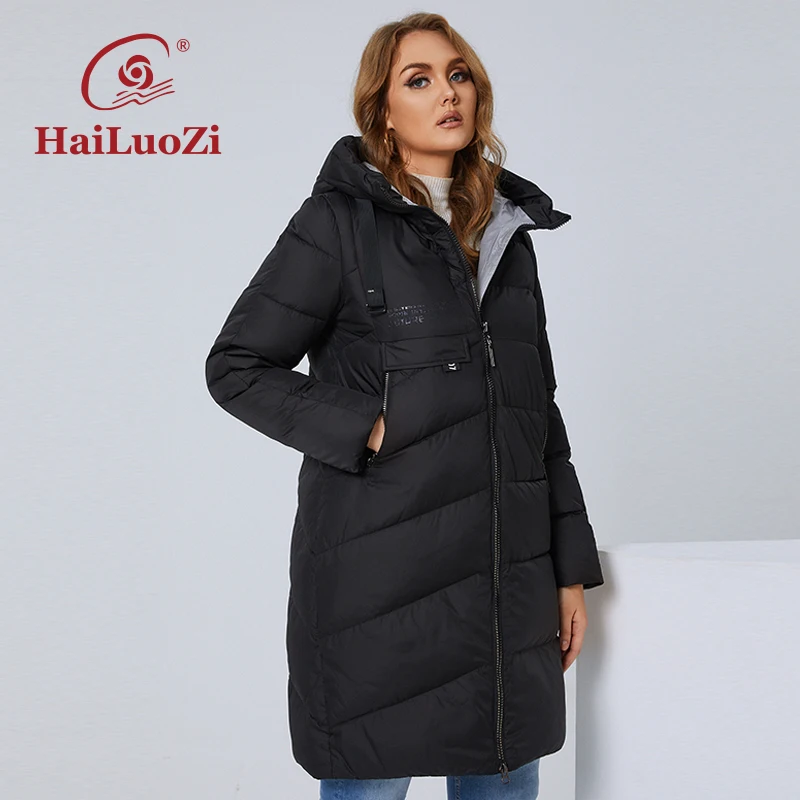 

HaiLuoZi New Women's Winter Parka Lengthened Style Plus Size Jacket Hooded Fashion Coat Unique Design Female Cotton Outwear 6893