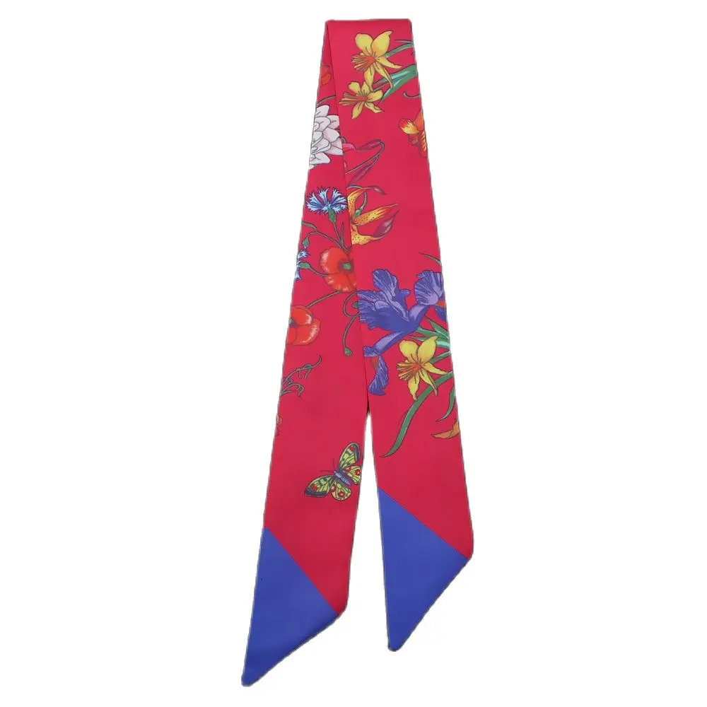 

Luxury Brand 95cm*5cm Flower Butterfly Printed Small Scarf Women Silk Scarves Headband Long Hijab Bag Accessories Ribbons