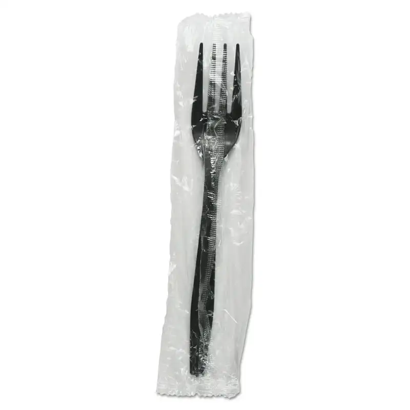 

Wrapped Polypropylene Cutlery, Fork, Black, 1,000/Carton -BWKFORKHWPPBIW